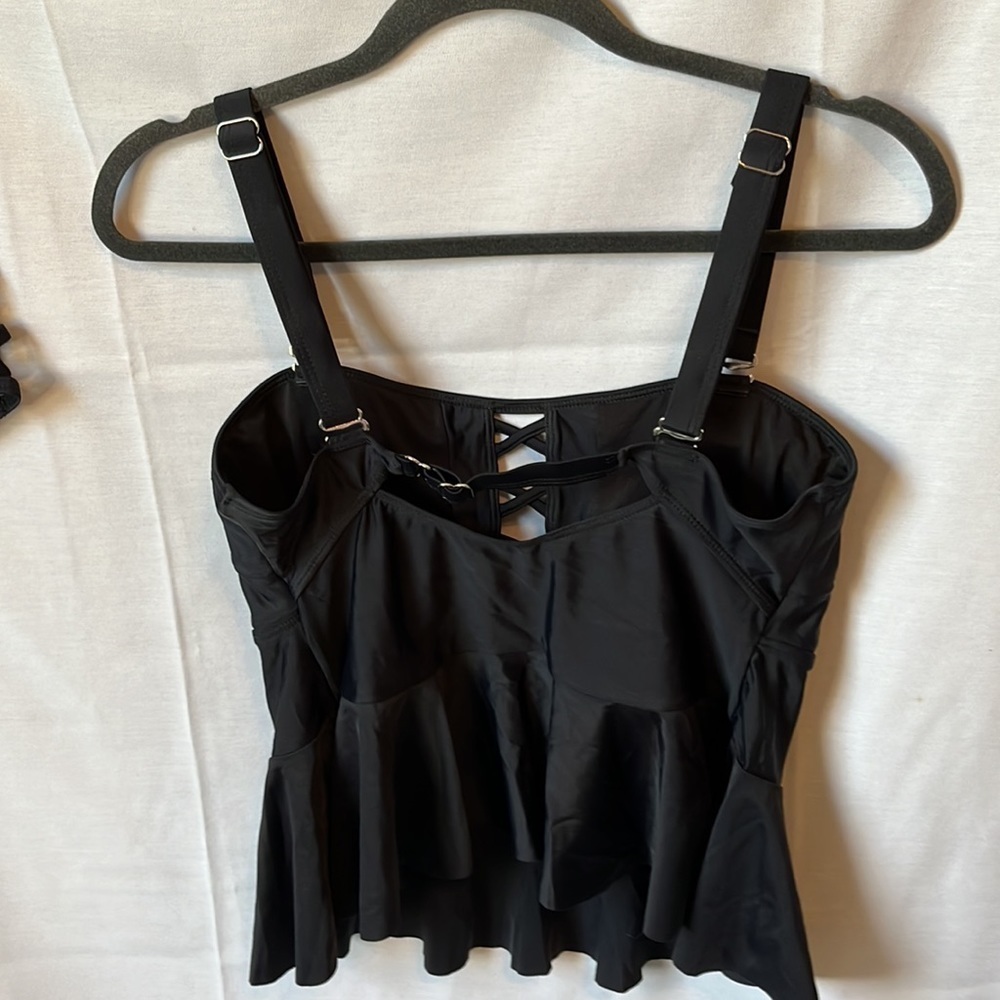 YONIQUE Black Tankini Set Peplum Lace Up High Waist Bikini Size Large - Picture 5 of 9